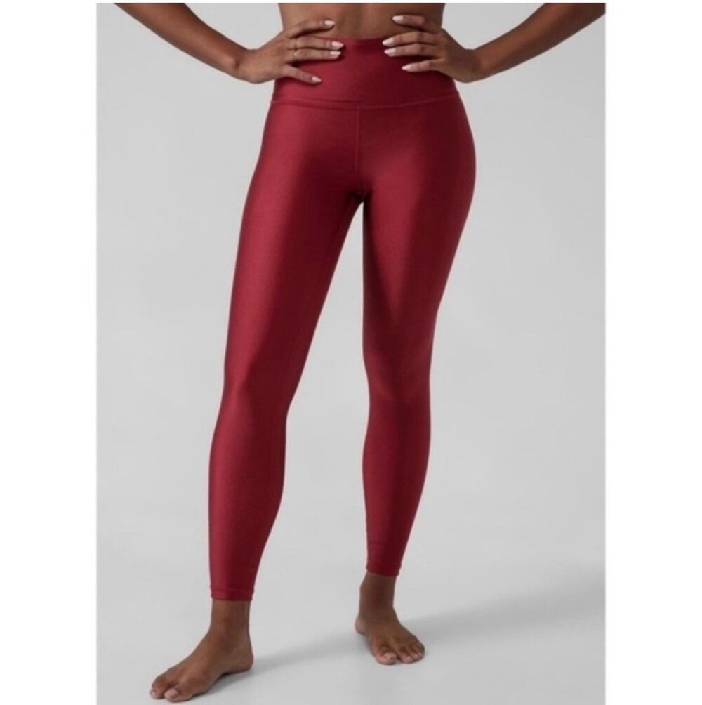 Athleta Leggings Womens Medium Red Elation Shine High Rise Athletic Yoga Holiday